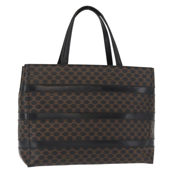 CELINE Macadam Canvas Tote Bag PVC Leather Black Gold Auth 155936