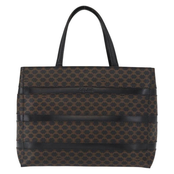 CELINE Macadam Canvas Tote Bag PVC Leather Black Gold Auth 155936