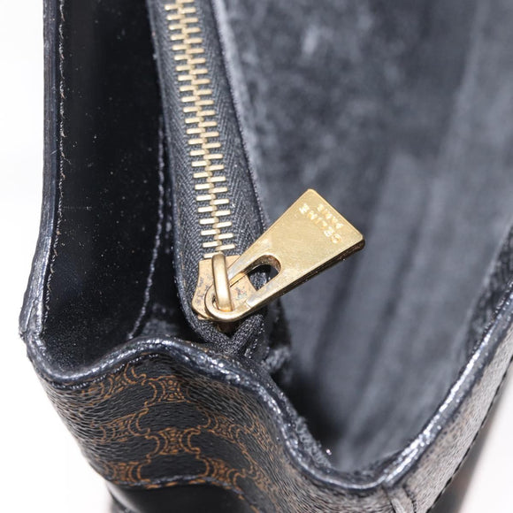 CELINE Macadam Canvas Tote Bag PVC Leather Black Gold Auth 155936