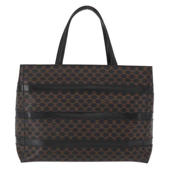 CELINE Macadam Canvas Tote Bag PVC Leather Black Gold Auth 155936