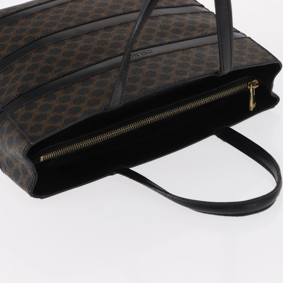 CELINE Macadam Canvas Tote Bag PVC Leather Black Gold Auth 155936