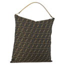 FENDI Zucca Canvas Shoulder Bag Black Brown Auth 155940-1