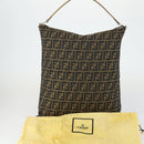 FENDI Zucca Canvas Shoulder Bag Black Brown Auth 155940-12