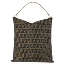 FENDI Zucca Canvas Shoulder Bag Black Brown Auth 155940-2