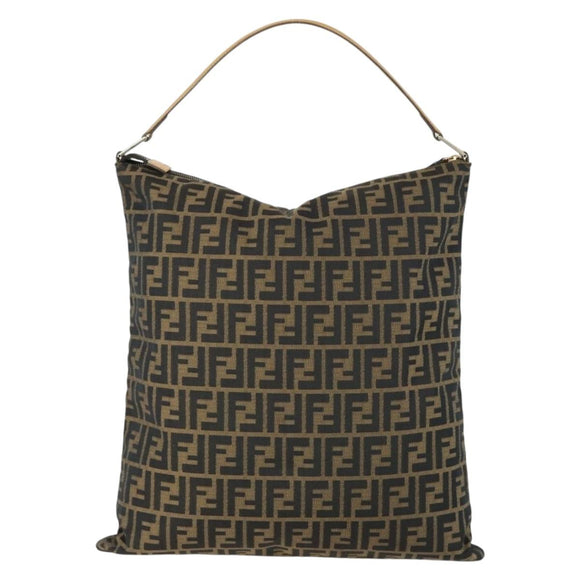 FENDI Zucca Canvas Shoulder Bag Black Brown Auth 155940