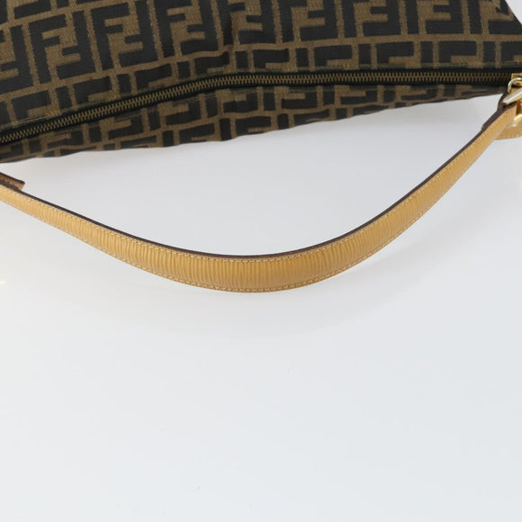 FENDI Zucca Canvas Shoulder Bag Black Brown Auth 155940