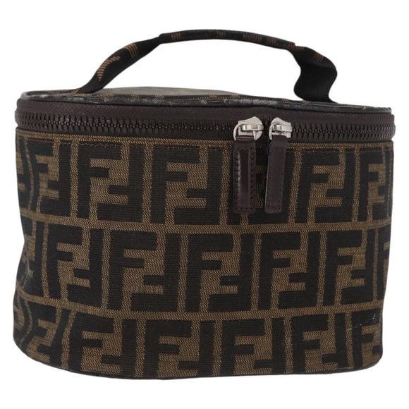 FENDI Zucca Canvas Vanity Hand Bag Black Brown Auth 155941