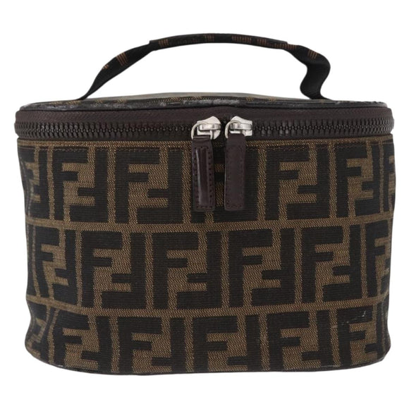 FENDI Zucca Canvas Vanity Hand Bag Black Brown Auth 155941