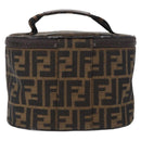 FENDI Zucca Canvas Vanity Hand Bag Black Brown Auth 155941-3