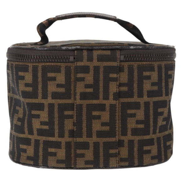 FENDI Zucca Canvas Vanity Hand Bag Black Brown Auth 155941