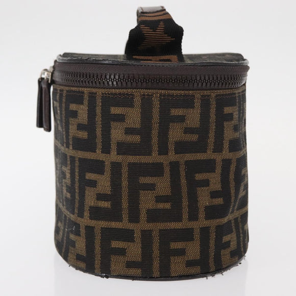 FENDI Zucca Canvas Vanity Hand Bag Black Brown Auth 155941