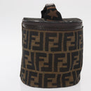 FENDI Zucca Canvas Vanity Hand Bag Black Brown Auth 155941-5