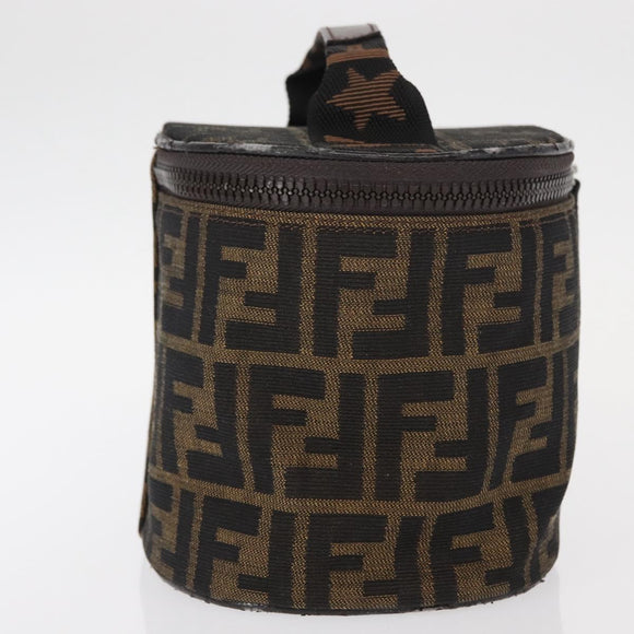 FENDI Zucca Canvas Vanity Hand Bag Black Brown Auth 155941