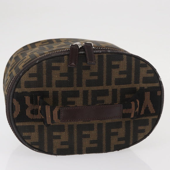 FENDI Zucca Canvas Vanity Hand Bag Black Brown Auth 155941