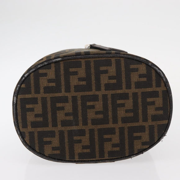 FENDI Zucca Canvas Vanity Hand Bag Black Brown Auth 155941