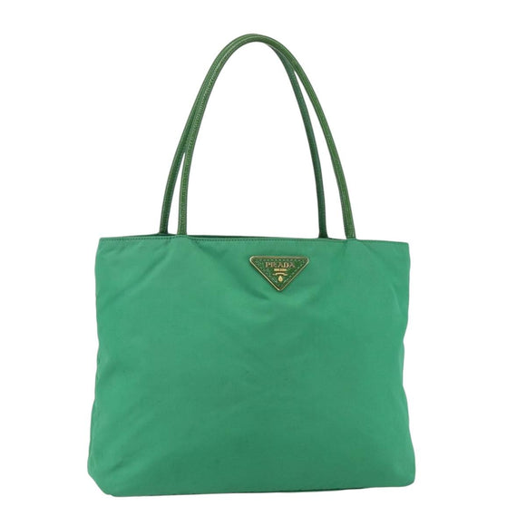 PRADA Tote Bag Nylon Green Gold Auth 155942