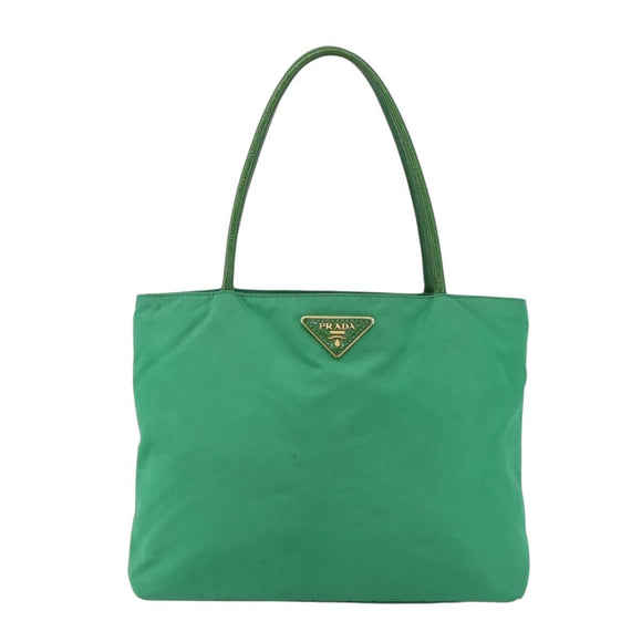 PRADA Tote Bag Nylon Green Gold Auth 155942