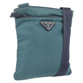 PRADA Shoulder Bag Nylon Blue Silver Auth 155943