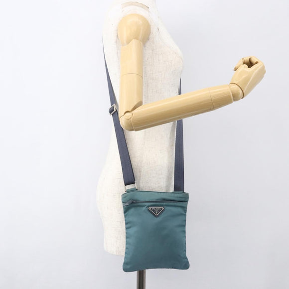 PRADA Shoulder Bag Nylon Blue Silver Auth 155943