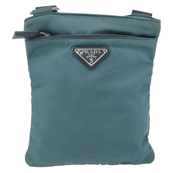PRADA Shoulder Bag Nylon Blue Silver Auth 155943