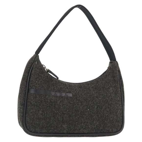 PRADA Sports Hand Bag Wool Gray Silver Auth 155944