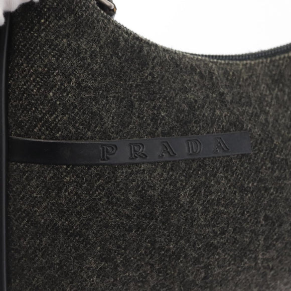 PRADA Sports Hand Bag Wool Gray Silver Auth 155944
