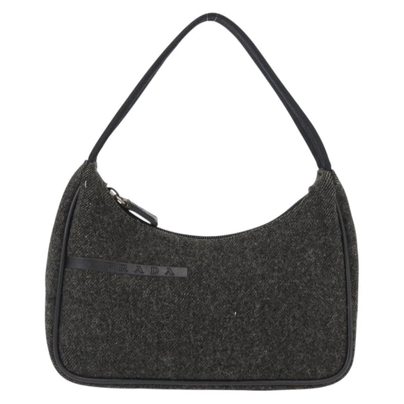 PRADA Sports Hand Bag Wool Gray Silver Auth 155944