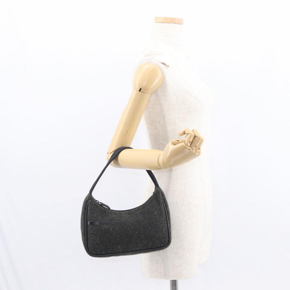 PRADA Sports Hand Bag Wool Gray Silver Auth 155944