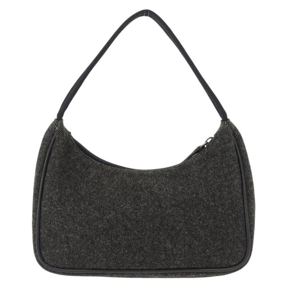 PRADA Sports Hand Bag Wool Gray Silver Auth 155944