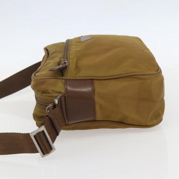 PRADA Shoulder Bag Nylon Brown Silver Auth 155945