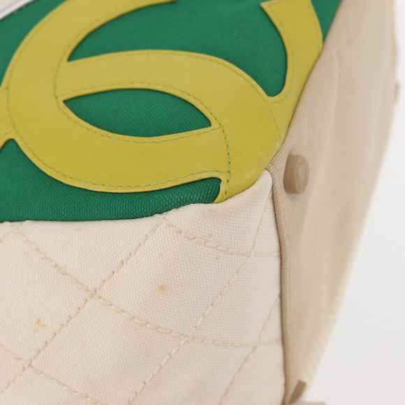 CHANEL Chain Tote Bag No5 Canvas Beige Silver CC Auth 155949