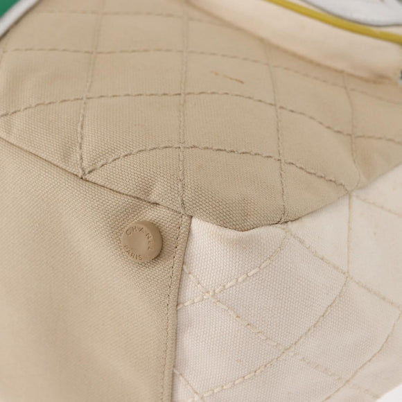 CHANEL Chain Tote Bag No5 Canvas Beige Silver CC Auth 155949