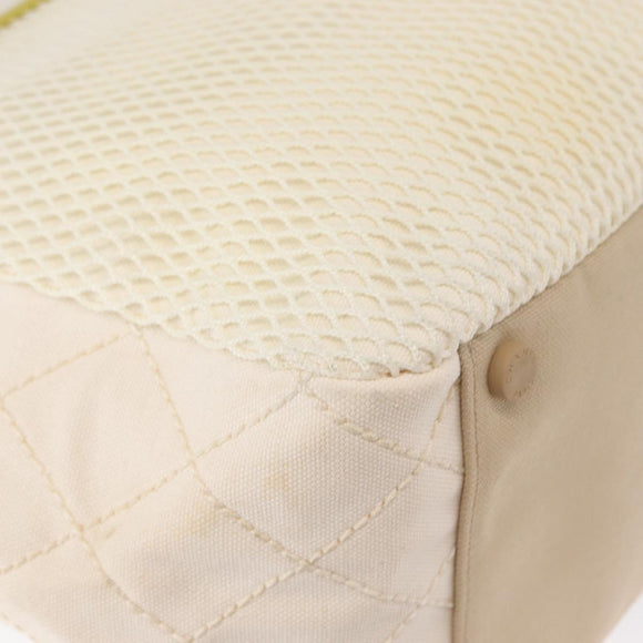 CHANEL Chain Tote Bag No5 Canvas Beige Silver CC Auth 155949