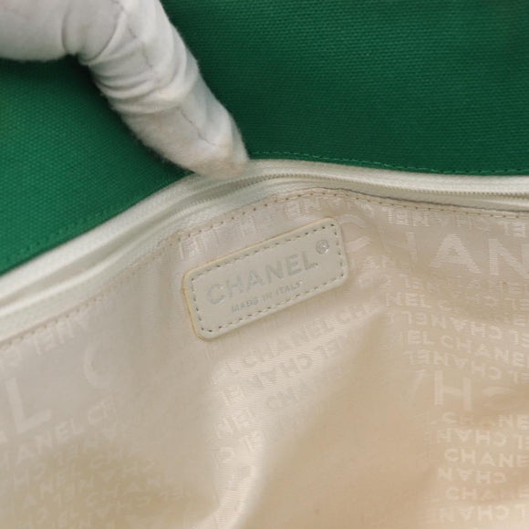 CHANEL Chain Tote Bag No5 Canvas Beige Silver CC Auth 155949