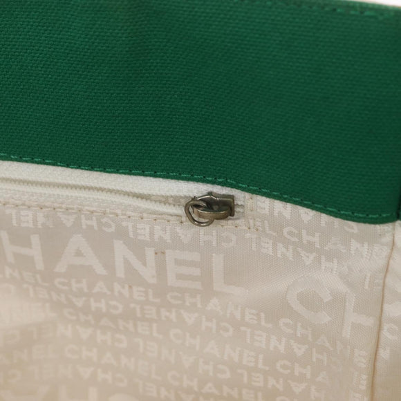 CHANEL Chain Tote Bag No5 Canvas Beige Silver CC Auth 155949