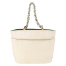 CHANEL Chain Tote Bag No5 Canvas Beige Silver CC Auth 155949-3