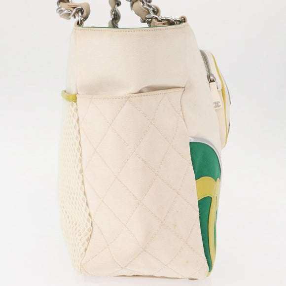 CHANEL Chain Tote Bag No5 Canvas Beige Silver CC Auth 155949