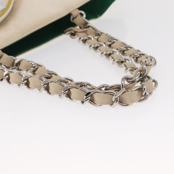 CHANEL Chain Tote Bag No5 Canvas Beige Silver CC Auth 155949