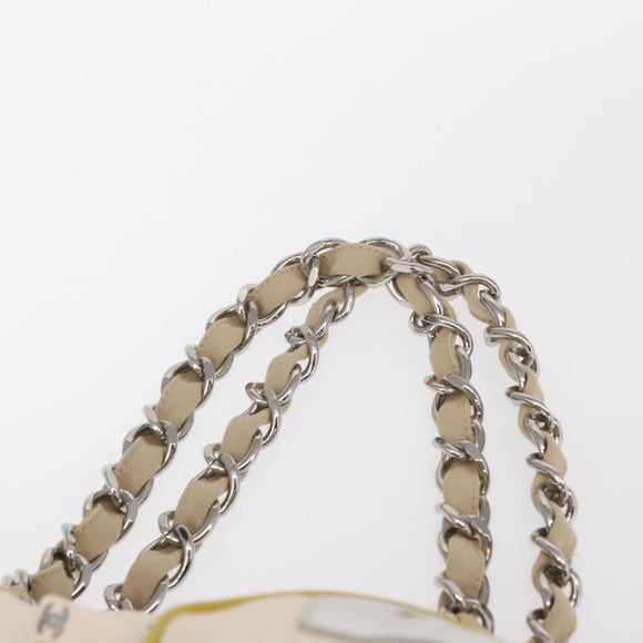 CHANEL Chain Tote Bag No5 Canvas Beige Silver CC Auth 155949