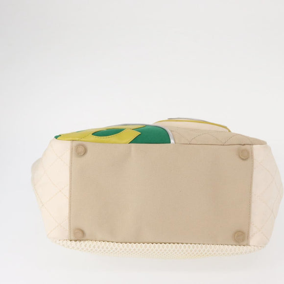 CHANEL Chain Tote Bag No5 Canvas Beige Silver CC Auth 155949