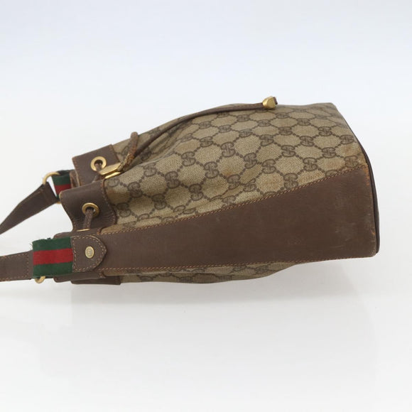 GUCCI GG Supreme Web Sherry Line Bag PVC Beige Gold 164 02 034 Auth 155951