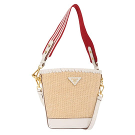 PRADA Shoulder Bag Saffiano leather Raffia Beige Gold Auth 155954SAM