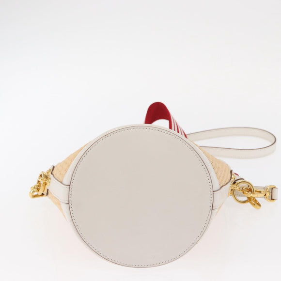 PRADA Shoulder Bag Saffiano leather Raffia Beige Gold Auth 155954SAM