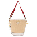 PRADA Shoulder Bag Saffiano leather Raffia Beige Gold Auth 155954SAM-2