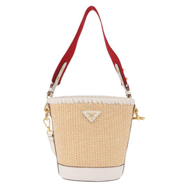 PRADA Shoulder Bag Saffiano leather Raffia Beige Gold Auth 155954SAM - 0