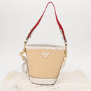 PRADA Shoulder Bag Saffiano leather Raffia Beige Gold Auth 155954SAM-27