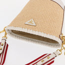 PRADA Shoulder Bag Saffiano leather Raffia Beige Gold Auth 155954SAM-7