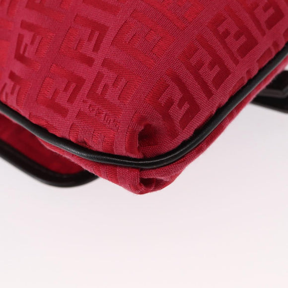 FENDI Zucchino Canvas Schultertasche Rot Silber Original 155957V