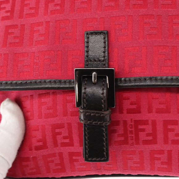 FENDI Zucchino Canvas Schultertasche Rot Silber Original 155957V