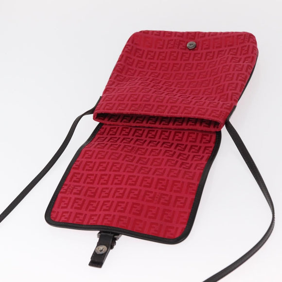 FENDI Zucchino Canvas Schultertasche Rot Silber Original 155957V